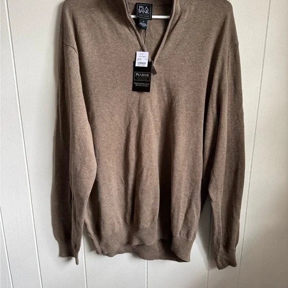 Jos. A. Bank Traveler 1/4 Zip Sweater XL Tan Pullover Performance Knit - Picture 1 of 5